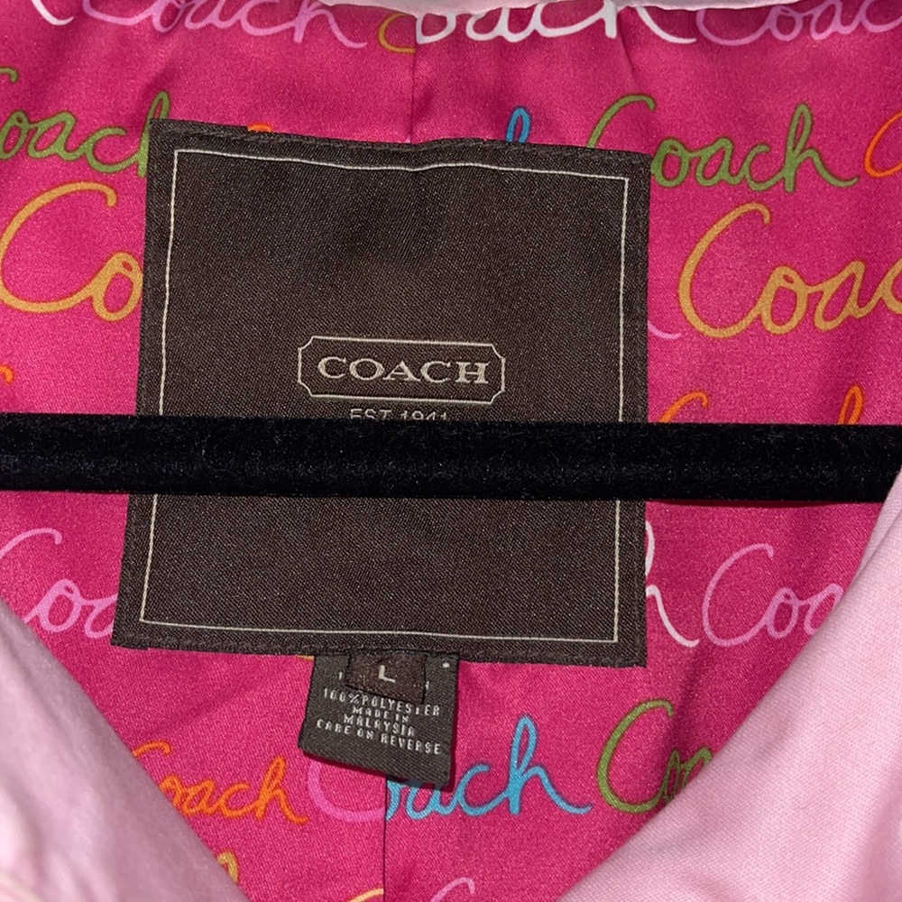 Coach Trench Coat Women’s Pink Magenta Novelty Print Collared Button Size L - Picture 4 of 11